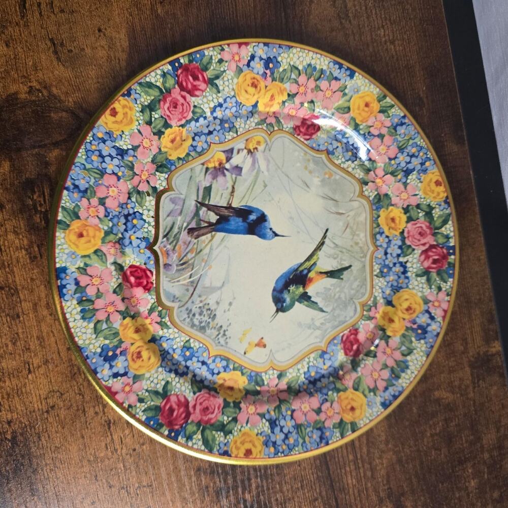 Vintage Daher Holland 8” Tin Litho Decorated Ware Metal Plate Tray Floral